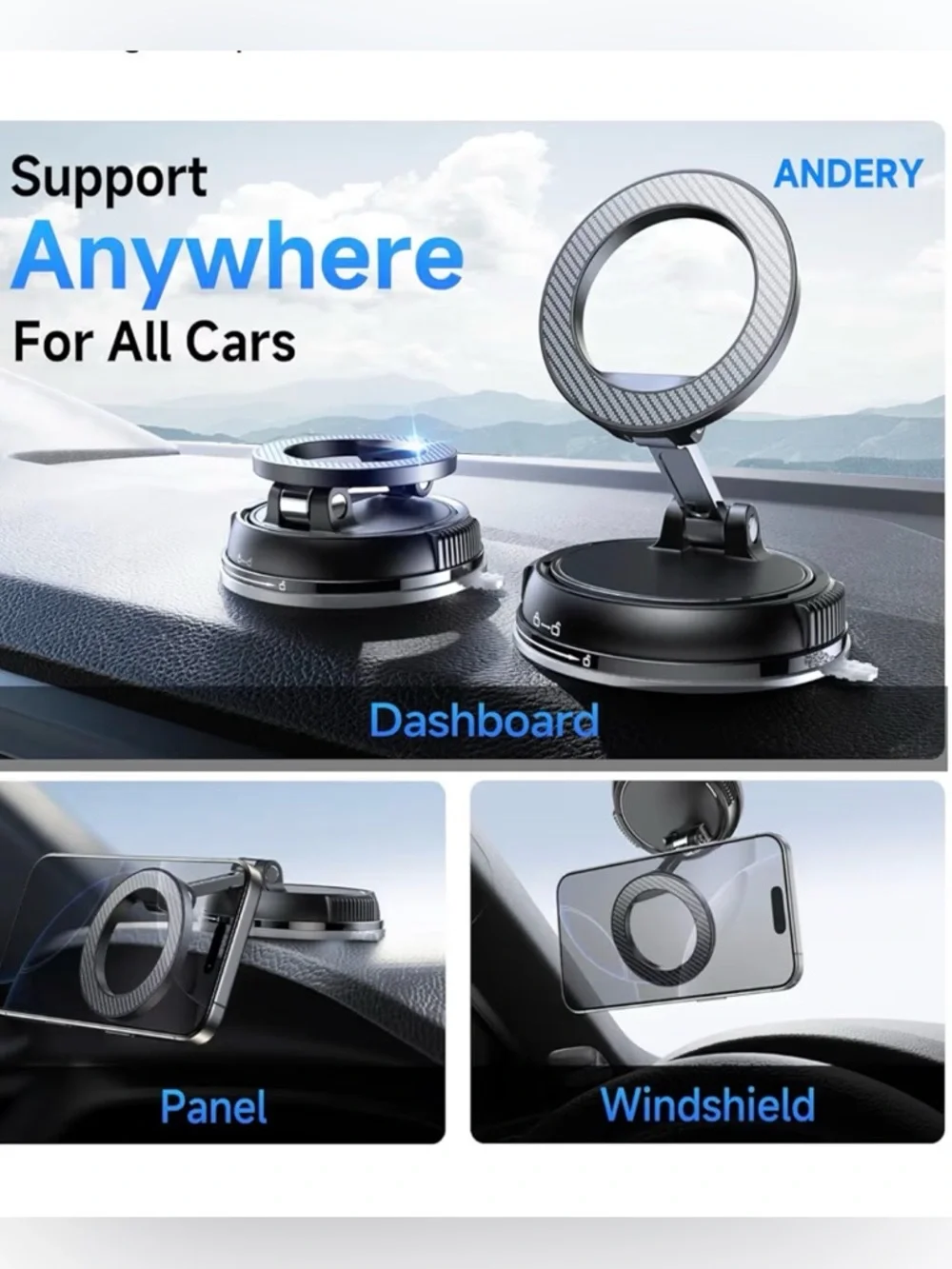 ANDERY N55 Super Strong Magnetic Phone Ring - Silver & Blue